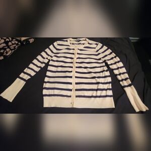 Zara Classic Navy and Cream Striped Cardigan